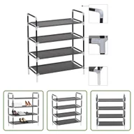 Szafki na buty - The Living Store Stojak na buty z 4 półkami, metal i włóknina, czarny - miniaturka - grafika 1