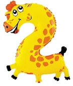 Balony i akcesoria - Balon Foliowy Cyfra Numer 2 Żyrafa Zwierzęta Urodziny,Hopki - miniaturka - grafika 1