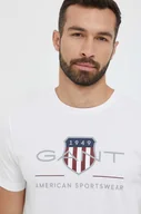 Koszulki męskie - Gant t-shirt bawełniany kolor biały z nadrukiem - miniaturka - grafika 1