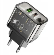 Ładowarki do telefonów - Ładowarka sieciowa do telefonu Hoco USB A + USB C QC3.0 PD 3A 20W N34 transparentna - miniaturka - grafika 1