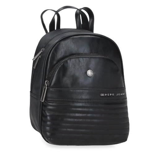 Pepe Jeans Plecak Biker Casual Czarny 21x27,5x10 cm Poliester z Detalami Ze Sztucznej Skóry 5,4L by Joumma Bags, Czarny (Black), Talla única, plecak na co dzień