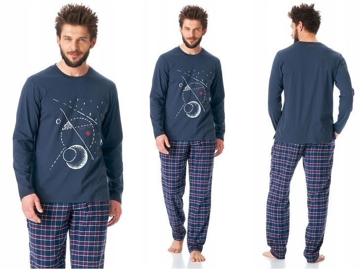 Key Piżama Męska Bawełniana Długie Spodnie W Kratkę