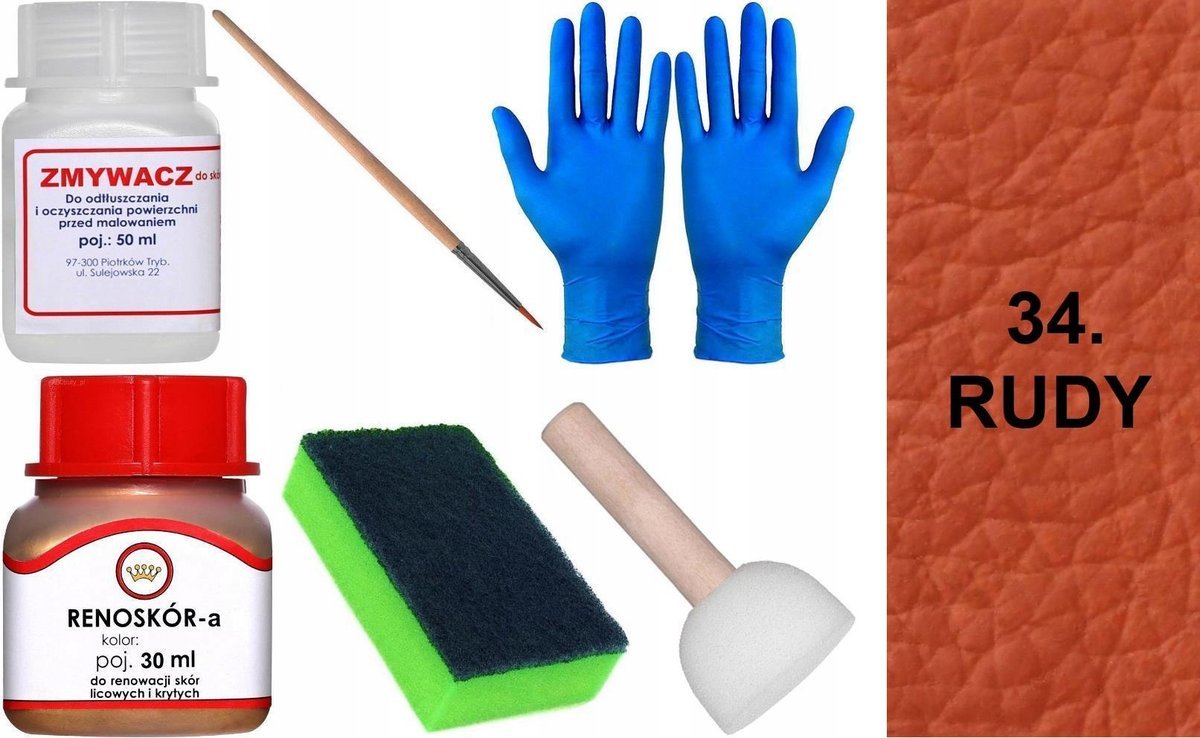 RUDY 34 Renoskór ZESTAW DO RENOWACJI SKÓRY LICOWEJ Farba + Zmywacz Pędzelek