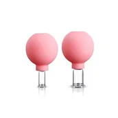 Akcesoria medycyny naturalnej - Zestaw 2 baniek próżniowych do masażu twarzy z gruszką - różowe - miniaturka - grafika 1