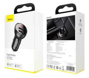⚡ Baseus Digital Display – Ładowarka samochodowa 2×USB 4,8 A 24 W z wyświetlaczem ⚡ - Ładowarki samochodowe ⚡ Baseus Digital Display – Ładowarka samochodowa 2×USB 4,8 A 24 W z wyświetlaczem ⚡ - Ładowarki samochodowe - miniaturka - grafika 1