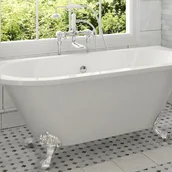 Wanny - VENTE-UNIQUE Wanna wolnostojąca w stylu retro, z nóżkami – 154 l – 150 × 74 × 61 cm (dł. × szer. × wys.) – kolor biały – akrylowa - SPARUS - miniaturka - grafika 1