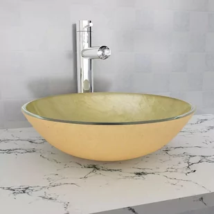 vidaXL Umywalka z hartowanego szkła 42 cm, kolor złota - Umywalki - miniaturka - grafika 1