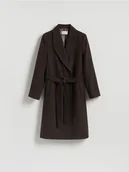 Płaszcze damskie - Reserved - Płaszcz z wiązanym paskiem - ciemnobrązowy - miniaturka - grafika 1