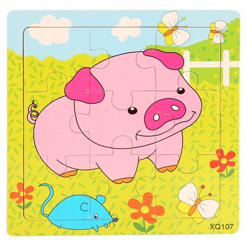 Puzzle drewniane 9 elementów ŚWINKA DLA DZIECI układanka EDUKACYJNE