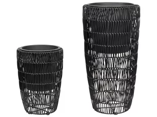 Zestaw 2 doniczek na kwiaty z technorattanu czarny CHELONE - Donice - miniaturka - grafika 1