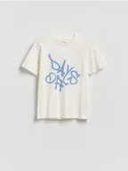 Koszulki dla chłopców - Reserved - Bawełniany t-shirt z nadrukiem - złamana biel - miniaturka - grafika 1