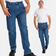 Spodnie męskie - Spodnie Jeansowe Jeansy Męskie Denim Proste Nogawki Klasyczne Granatowe 35 - miniaturka - grafika 1