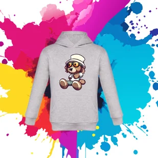 Bluza dziecięca typu kangurka z kapturem w kolorze jasnoszarym z nadrukiem miś Tadzio 12 lat - Bluzy dla dziewczynek Bluza dziecięca typu kangurka z kapturem w kolorze jasnoszarym z nadrukiem miś Tadzio 12 lat - Bluzy dla dziewczynek - miniaturka - grafika 1