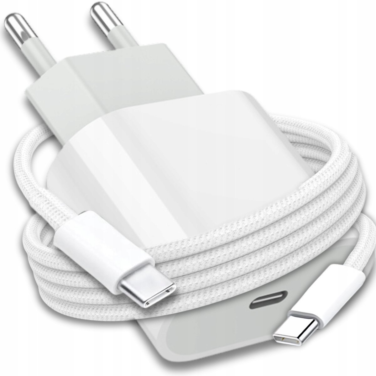 ZESTAW SZYBKA ŁADOWARKA SIECIOWA USB-C DO TELEFONU 20 W + KABEL USB-C 1M