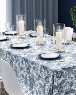 Obrus dekoracyjny 110x160 biały niebieski kwiaty 4139 A Panama 98 - Obrusy i serwetki - miniaturka - grafika 1