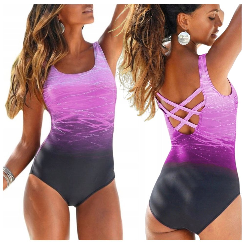 Strój Kąpielowy Monokini Boho Fioletowy Kostium Na Basen Jednoczęściowy Xxl