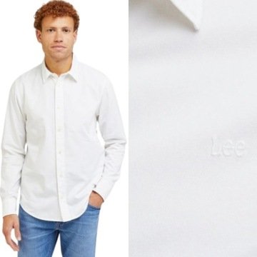 Lee Patch Shirt Bright White biała lniana koszula małe logo Regular M
