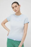 Koszulki sportowe damskie - Guess t-shirt bawełniany kolor niebieski - miniaturka - grafika 1