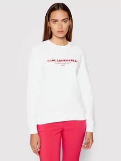 Bluzy damskie - Karl Lagerfeld Bluza Graphic Logo 215W1801 Biały Regular Fit - grafika 1