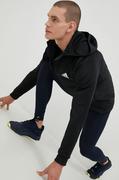 Kurtki męskie - adidas Performance bluza treningowa kolor czarny z kapturem gładka - miniaturka - grafika 1
