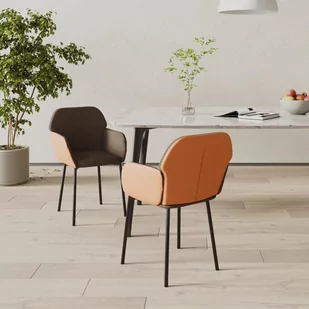 Lumarko Krzesła stołowe, 2 szt., brązowe, tkanina i sztuczna skóra  - Krzesła - miniaturka - grafika 1