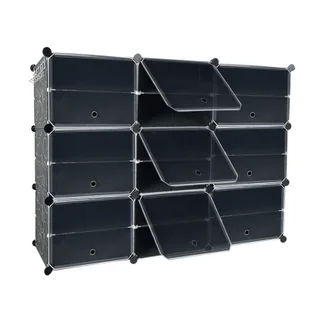 Sessamen-LP stojak na buty DIY szafka na buty organizer, półki na buty z drzwiami plastikowy wielofunkcyjny stojak na buty system półek na buty czarny i przezroczysty (3 kolumny x 6 warstw) - Szafki na buty - miniaturka - grafika 1