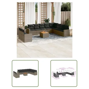 The Living Store 11-częściowa sofa ogrodowa z poduszkami z szarego polirattanu - Sofy ogrodowe The Living Store 11-częściowa sofa ogrodowa z poduszkami z szarego polirattanu - Sofy ogrodowe - miniaturka - grafika 1