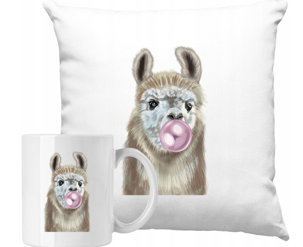 ZESTAW PODUSZKA + KUBEK Alpaka Kolorowa Pomysł Na Prezent +IMIĘ