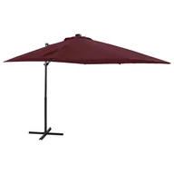 Parasole ogrodowe - vidaXL Parasol wiszący ze słupkiem i oświetleniem LED, bordowy, 250 cm 312326 - miniaturka - grafika 1