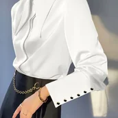 Koszule damskie - TEMU Koszula Damska Casual z Kołnierzykiem, Jednokolorowa, Długie Rękawy - miniaturka - grafika 1