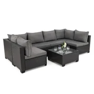 Meble ogrodowe - Zestaw mebli ogrodowych z technorattanu ALVANI Czarny Szare poduszki - miniaturka - grafika 1