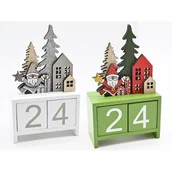 Ozdoby bożonarodzeniowe - Kalendarz drewniany 9 x 4,5 x 15 cm biały / zielony - miniaturka - grafika 1