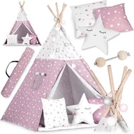 Namioty i tipi dla dzieci - ﻿Namiot tipi dla dzieci ze światełkami Nukido - różowe w gwiazdki - miniaturka - grafika 1