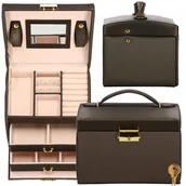 Pudełka i szkatułki - Szkatułka Na Biżuterię 17,5X14X12,5 Cm Brązowy Kuferek Z Szufladami I Lusterkiem - miniaturka - grafika 1