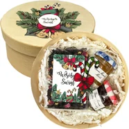 MAŁY ZESTAW ŚWIĄTECZNY W PUDEŁKU PREZENT HERBATA I MIÓD KONFITURA MIKOŁAJKI DLA MAMY TATY BABCI NA ŚWIĘTA PUDEŁKO CIOCI