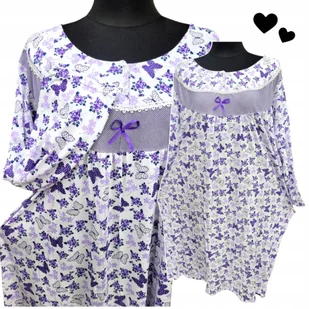 KOSZULA NOCNA MOTYL luźna bawełna długi rękaw prezent piżama 54 56 7XL 8XL - Bielizna nocna - miniaturka - grafika 1