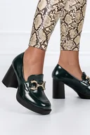 Mokasyny damskie - Zielone mokasyny na słupku damskie ze złotą sprzączką wkładka soft Casu ER23WX16-G-NO-41 - miniaturka - grafika 1