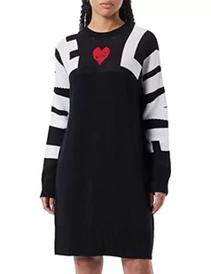 Love Moschino Damska sukienka z długim rękawem, żakardowa, Intarsia i Heart, z logo, haftowana sukienka, czarny, 40 - Sukienki - miniaturka - grafika 1