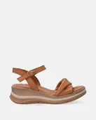 Sandały damskie - Brązowe sandały skórzane na podwyższonej podeszwie - Venezia - miniaturka - grafika 1