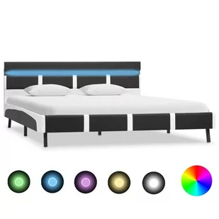vidaXL Rama łóżka z LED, szara, sztuczna skóra, 140 x 200 cm - Łóżka - miniaturka - grafika 1