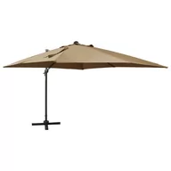 Parasole ogrodowe - vidaXL Lumarko Parasol wiszący z lampkami LED i słupkiem, kolor taupe, 300 cm! 312347 - miniaturka - grafika 1