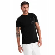 Koszulki męskie - Bawełniany męski t-shirt nadruk na kieszonce czarny OM-TSPT-0154 V1 r. M - miniaturka - grafika 1