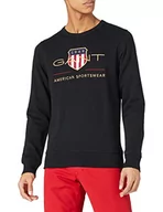 Bluzy męskie - GANT Męska bluza Archive Shield C-Neck, czarny, 5XL - miniaturka - grafika 1