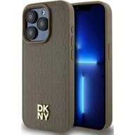 Etui i futerały do telefonów - Oryginalne Etui APPLE IPHONE 15 PRO DKNY Hardcase Leather Monogram Pattern Metal Logo MagSafe (DKHMP15LPSHRPSW) brązowe - miniaturka - grafika 1