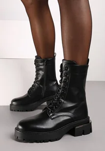 Czarne Botki Workery na Grubej Podeszwie ze Sznurowaniem Giordana - Botki damskie - miniaturka - grafika 1
