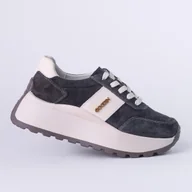 Półbuty damskie - Sneakersy damskie skórzane GOODIN GD-124 skóra zamsz platforma brąz 40 - miniaturka - grafika 1