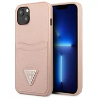 Etui i futerały do telefonów - Etui Guess do iPhone 13 mini 5,4" różowy hardcase SaffianoTriangle Logo Cardslot - miniaturka - grafika 1