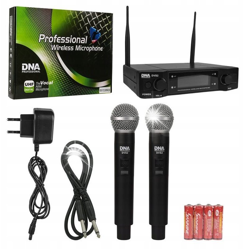 Mikrofon DNA 2x MIKROFON BEZPRZEWODOWY DYNAMICZNY STACJA UHF ZESTAW KARAOKE DJ DNA DVS2