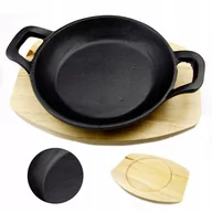 Patelnie - Żeliwna patelnia z podstawką drewno 15,5cm Żeliwo - miniaturka - grafika 1