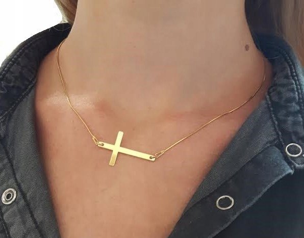 Złoty NASZYJNIK CELEBRYTKA żyłka KRZYŻYK 3 cm!